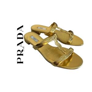 Prada Metallic Gold Leather Slide Sandals